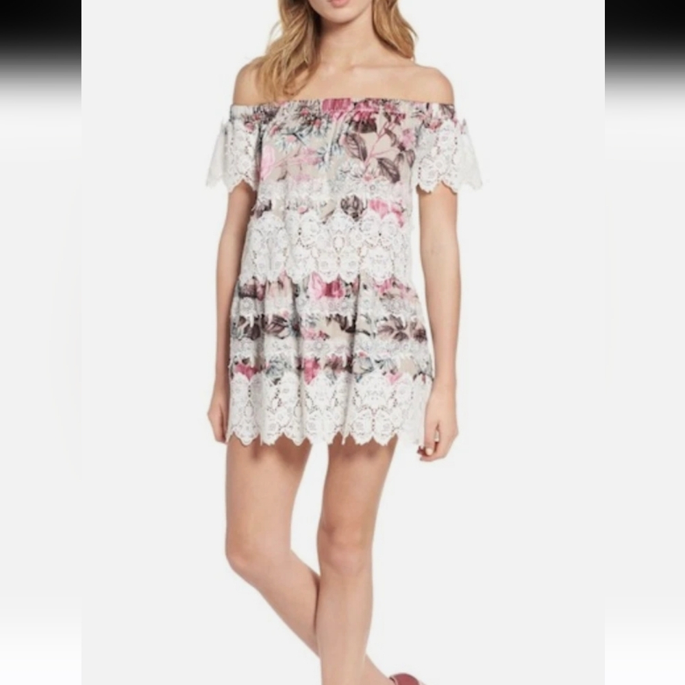 For Love And Lemons Candance Pink and Black Floral And Lace Mini Dress Size S